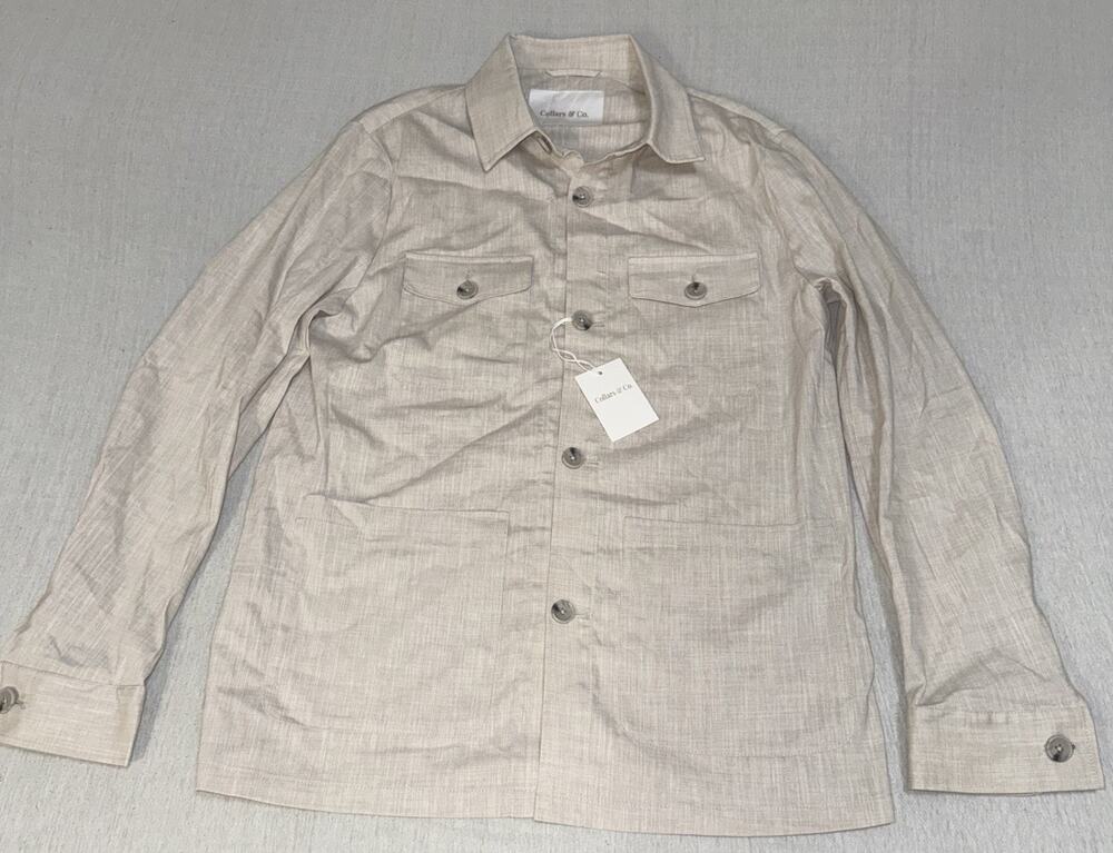 Collars & Co Mens Maverick Beige Linen Cotton Chore Jacket NK-6027 Large NWT
